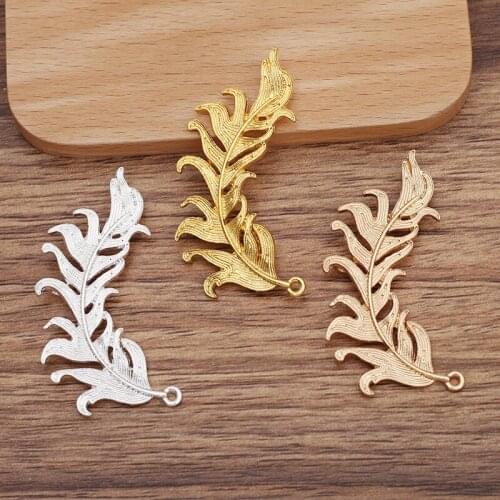 20 PCS 25x52mm KC Gold Silver Plated Feather Leaves Pendant Metal Alloy Accessories For Jewelry Making