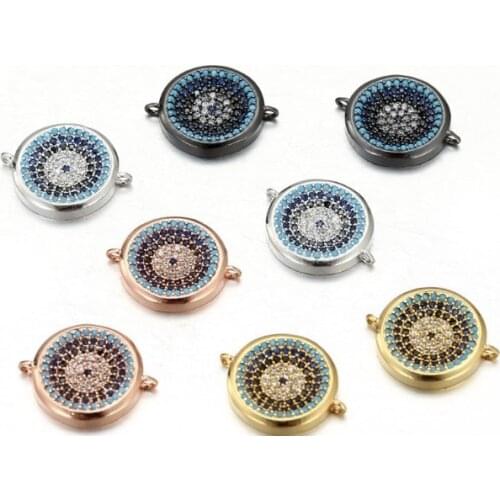 1.4cm evil Eye Disc micro pave cz cubic zirconia zircon beads metal copper Crystal bracelet making silver gold plated hfg32