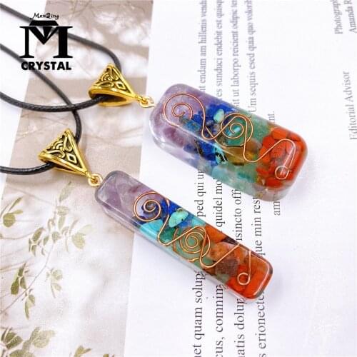 1PCS Reiki Healing Stone Natural Seven Chakra Orgone Energy Pendant Necklace Pendulum Amulet Orgonite Crystal Necklace