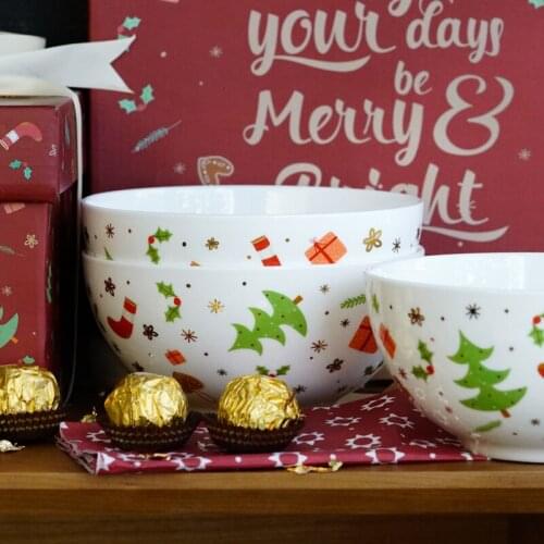 1152ml merry christmas box gift ceramic 6 inch bowls on glazed high quality beyond 45% bone China soup noodles food container