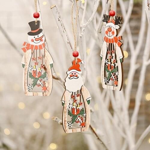 2020Christmas supplies wooden handmade hollow long pendant creative old man deer wooden ornament Christmas tree pendant gift2021