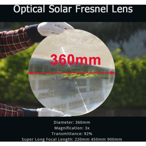 360mm Large Optical PMMA Plastic Solar Fresnel Lens Long Focal Length Big Solar Energy Concentrator Cooker Magnifier