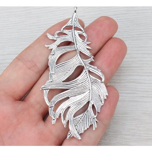 4 x Large Feather Leaf Charms Pendants for Necklaces Jewelry Making Findings 85x42mm