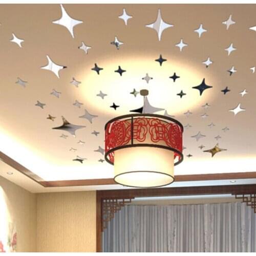 50Pcs/set Fashion Star Shape 3D Acrylic Wall Stickers Home Decoration Living Room Bed Room Ceiling Mirror Wall Sticker Hot Sale