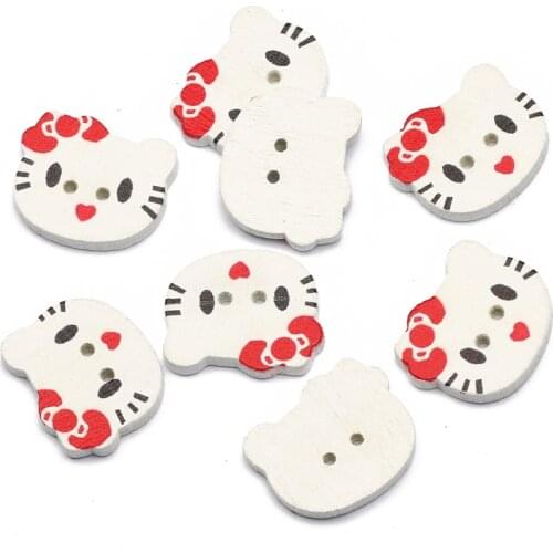 50pcs/Lot 17X20mm Natural Wooden Cute Cat Scrapbooking Clothing Decorative Buttons for DIY Crafts Sewing Accessories