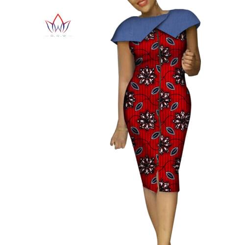 African Women Clothing Dashiki Bazin Riche Causal Dress Summer Traditional Print Patchwork Dress for Lady Elegant Dress WY7066