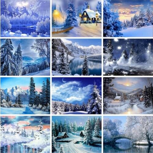5D DIY Full Round/Square Diamond Painting Winter snow scene house Picture Diamond Embroidery Cross Stitch Mosaic Christmas gifts