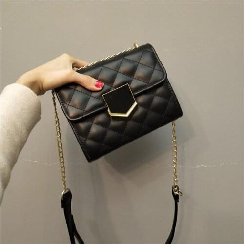 BENVICHED Ladies' pu bag 2021 new spring fashion Diamond grain chain black square bag handbag Inclined single shoulder bag c436