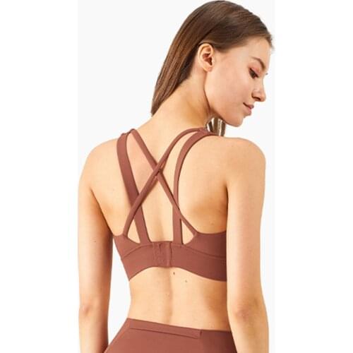 BUCKLE Cross Strap Sweat-wicking Sport Gym Fitness Bras Women Mid Support Push Up Running Workout Brassiere Plain Yoga Bras Tops
