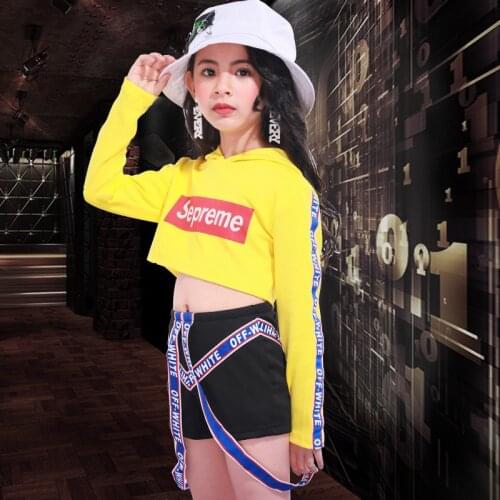 Jazz dance wear Children Clothing Hip-hop Clothes Crop T shirt black shorts street dancewar kids crop long sleeve hoodies