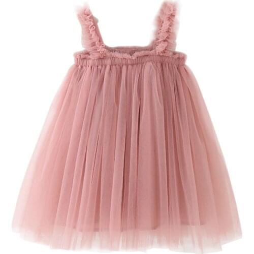 1Pc Baby Girl Summer Sleeveless High Quality Cotton Solid Color Mesh Cute Dress Kids Princess Fashion Soft Sets Clothes