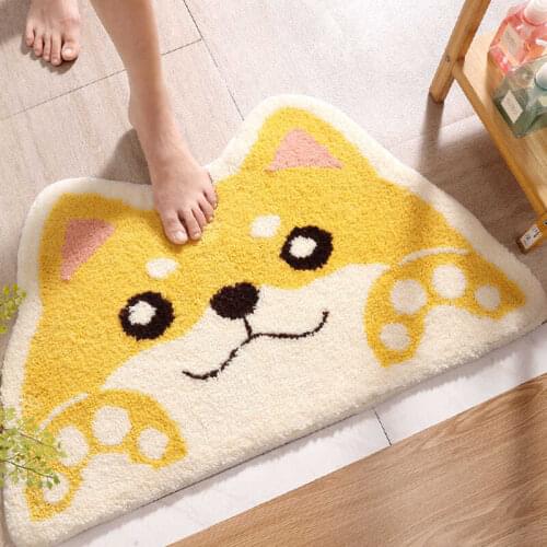 Cartoon Animal Dog Door Mat Akita and Kirky Non-slip Carpet Soft Mat Cute Home Bathroom Balcony Doorway Hallway Mat Absorbent