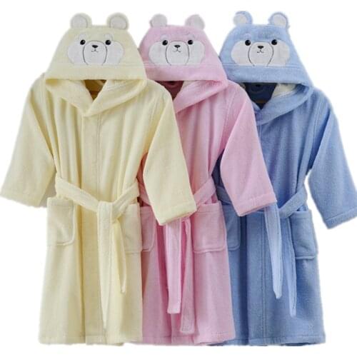 100% Cotton Toweling Terry Robe Kids Cartoon Robe Boy&Girls Hooded Robe Winter Warm Bathrobe Soft Sleeprobe Kids Casual Homewear