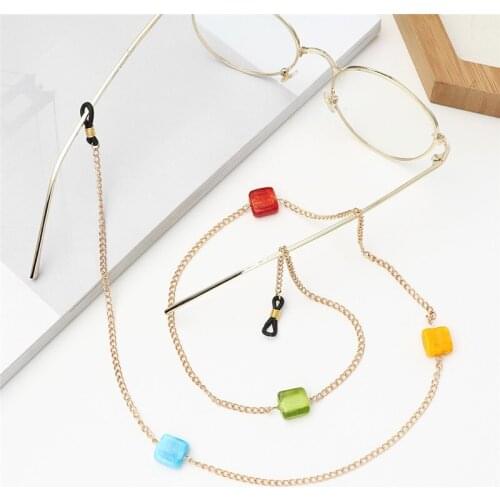 Imixlot Delicate Personality Colorful Square Glass Beads Necklace Eyeglass Lanyard for Women Charm Anti-lost Glasses Chain
