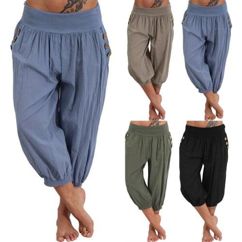 Capri Pants Lantern Shape Loose Casual Women Solid Color Bloomers for Home Wide Leg Pants Plus Size джинсы женские модные