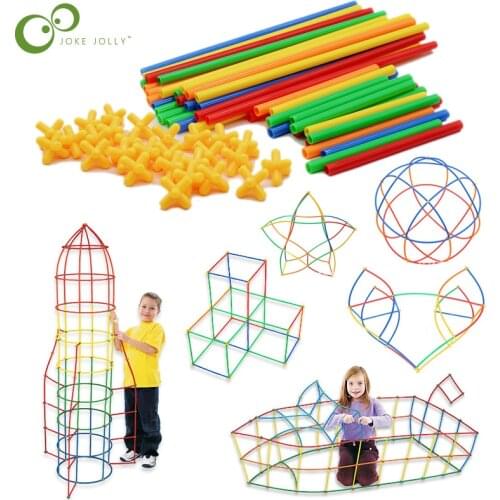 DIY Straw Building Blocks Plastic Stitching Inserted Construction Assembled Blocks Bricks Educational Toys for Children Gift YJN