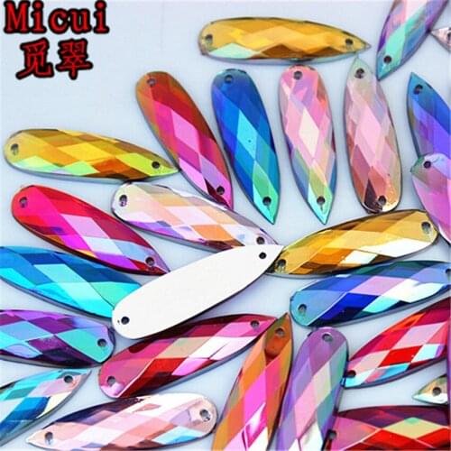 Micui 30pcs 8*28mm Sewing AB Crystal Drop Rhinestones Flatback Acrylic Stones Appliques Sew On Strass Beads for Crafts MC436