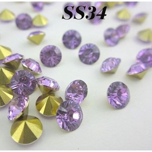 Fashion! 7mm SS34 72pcs/bag Free shipping light purple color shiny Resin Pointback rhinestones for jewelry making