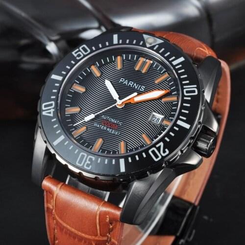 Parnis mechanical steel 43mm 20ATM PVD Automatic sapphire glass Mens Watch 1260