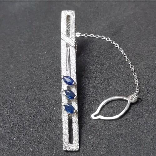 Sapphire men tie clip Natural real sapphire Free shipping 0.35CT*3pcs gemstone 925 sterling silver Fine jewelry C8070211