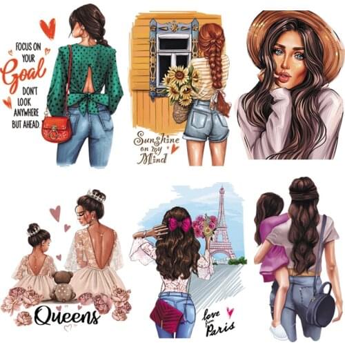 Patches For Clothing DIY Heat Transfer Iron On Patches Fashion Girl Mom Stickers On T-shirt Dresses Jeans Summer Shirt Stickers