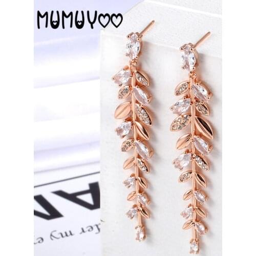 SWA High Quality Charming Fashion Jewelry Branch Leaf Crystal Long Female Earrings Long Earring Earrings Best Birthday Gift