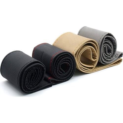 4Color DIY Steering Wheel Covers Decoration 38CM Braid on Soft Leather Car Universal Steering Wheel Cover with Needle and Thread