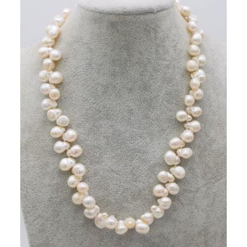 Side hole freshwater pearl white baroque 8-12mm necklace 18inch nature handmake wholesale FPPJ