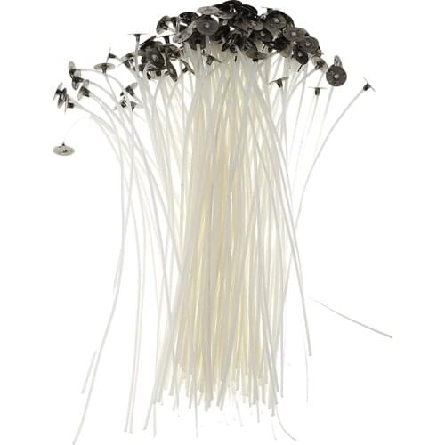 15cm Pre Waxed Cotton Teacup Wick Smokeless with Metal Sustainer for DIY Candle Making Pack of 50