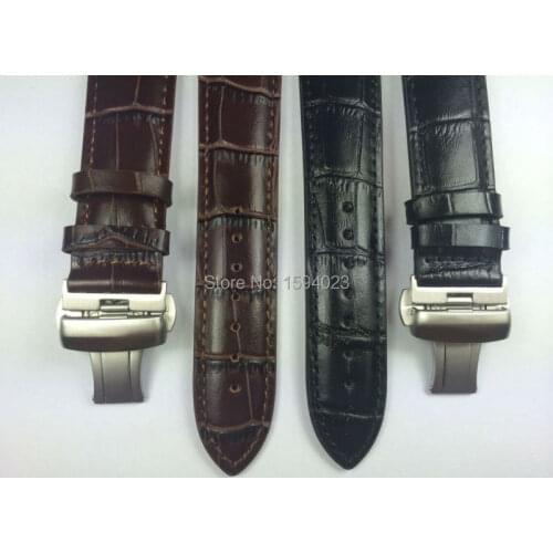 22mm (Buckle20mm) T086407 High Quality Silver Butterfly Buckle + Black Brown Genuine Leather Watch Bands Strap