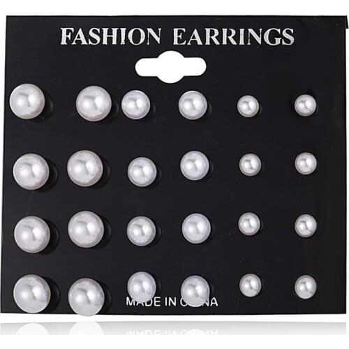 Cute Simulated Pearl Earrings Set Round Ball For Women Girl Punk Stud Earrings Sets Personality Party Mix Jewelry Brincos