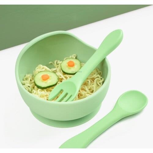 1 Set Round Suction Cup Bowl Complementary Food Bowl Silicone Anti-drop Learning Food Bowl Baby Bowl Baby Feeding Tableware