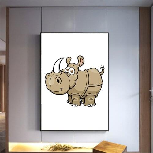 Home Decoration Nordic Style Cute Cartoon Animal Funny Rhinoceros Art Poster Wall Decor Canvas Prints Modern Painting
