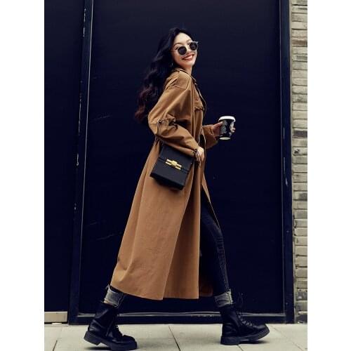 Windbreaker Womens Middle Long 2021 Spring New Style Temperament Fashion Design Sense High End Atmospheric Long Over the Knee