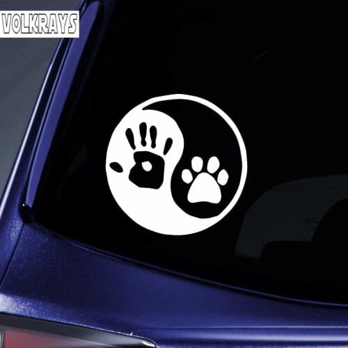 Volkrays Creative Car Sticker Yin Yang Human Hand Dog Paw Accessories Reflective Waterproof Cover Scratch Vinyl Decal,14cm*14cm