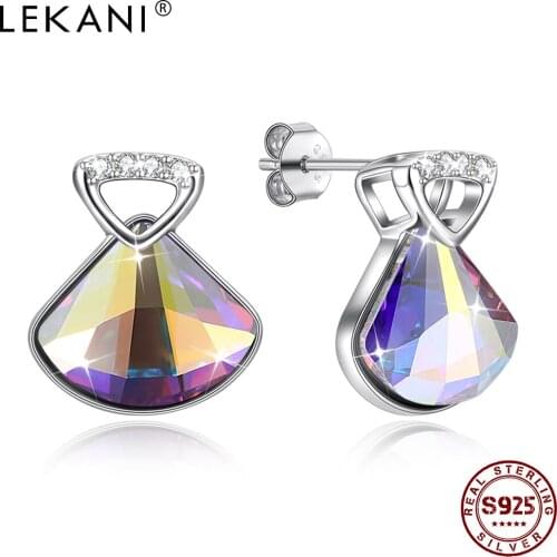 LEKANI 925 Sterling Silver Earrings Shining Geometric Austria Crystal Hanging Stud Earrings For Women Party Fashion Jewelry