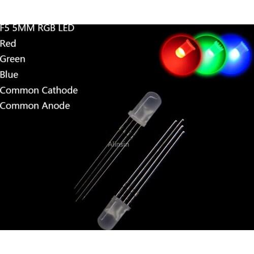20pcs 5mm RGB RED BLUE GREEN LED Common Cathode/Common Anode Tri-Color light Emitting Diodes f5 RGB Diffused / FOG