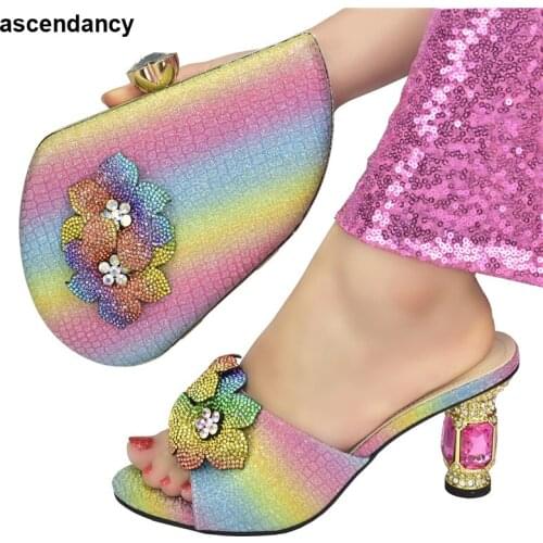 African Party Shoes and Bag Set Decorated with Rhinestone Italian Shoe and Bag Set for Party In Women High Heels Sexy Ladies