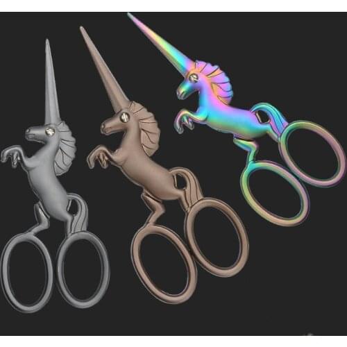 3 colors Embroidery Horse big Scissors Stainless Steel Tilted Tip Anti-skid Handle Beauty Scissor Trimming Tool