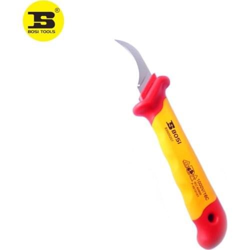 BOSI Eletrician VDE Stainless Steel Curved Blade Wire Cutter Stripper Knife Insulate 1000v