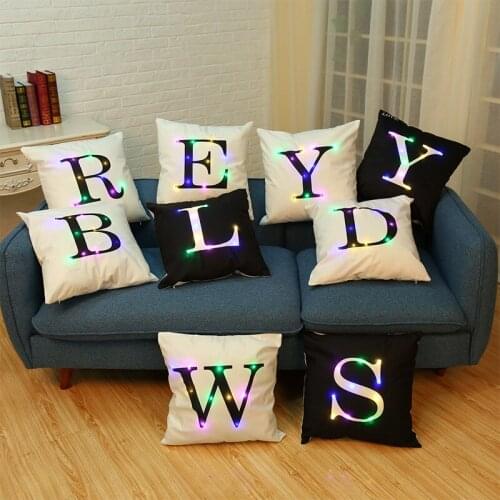 1pcs 45*45cm Creative LED Colored Lights Pillow Cases Fashion 26 Letters A-Z Pillow Case Home Decorative Supplies