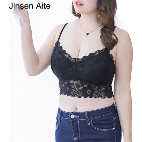 Jinsen Aite Plus Size 2 Pcs Sexy Strapless Bra for Women Lace Sling Wrap Tube Top Bandeau Short Tanks Seamless Hollow Out JS193