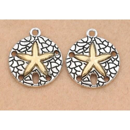 KJjewel Tibetan Silver Plated Shell Starfish Charm Pendants Jewelry Making Bracelet Diy Findings Accessories 20mm 5pcs/lot