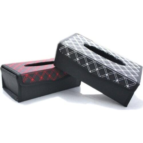 Leather Car Tissue Box Auto Red Wine Holder Creative Removable Paper Napkin Box Organizer For Car