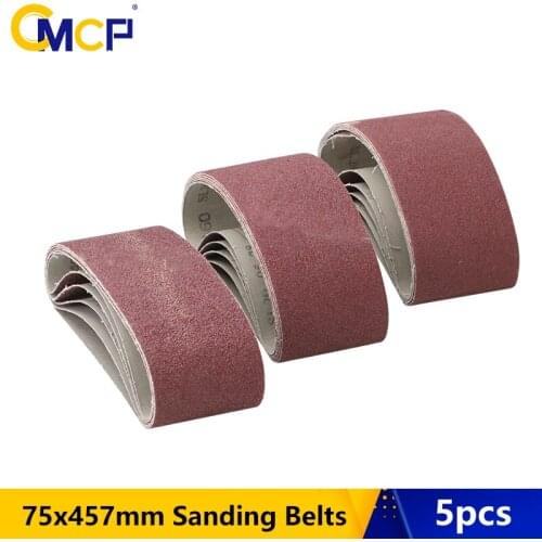 CMCP 75x457mm Sanding Belts 5pcs Sanding Band Set Grit 40/60/80/120 Sander Grinding Polishing Tools