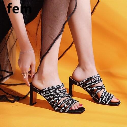 Fashion Riband Alphabet Sandals Women Shoes High Heels Sexy Luxury Square Toe Cross-Tied Gladiator Shoes Women Peep Toe Chunky