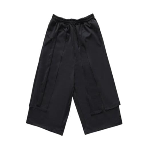 Original Japanese cropped trousers mens loose straight-leg casual pants Yamamoto wind dark irregular design pendant wide-leg pa