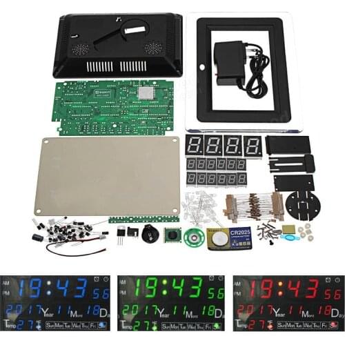 DC 9-12V Electronic Calendar Soldering Kit High Precision DIY Clock Kit ECL-1227 12/24 Hour C/F Switchble 3 colors with case