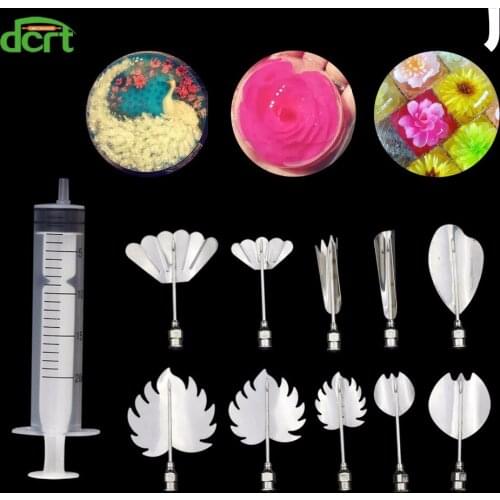 10 Pcs +1 Syringe Pudding Nozzle Tools Jelly Cake Jello Art Gelatin Tools Set Piping Tips Russian Cake Decorating Nozzles