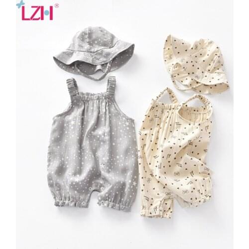 LZH 2021 New Pure Cotton Newborn Summer Clothes Casual Jumpsuit For Girls Sweet Printing Toddler Kid Romper Cute Infant Bodysuit